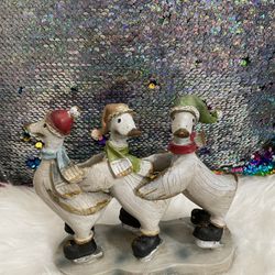 Vintage Christmas Holiday Three Ducks On Ice Skates 