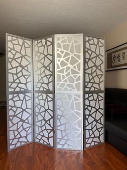 4-Panel Room Divider Privacy Screen Silver