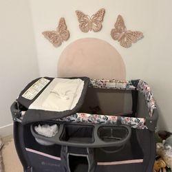 Portable Baby Crib w/ One-Hand Flip Changing Table, Locking Wheels, Compact Fold + Extras 