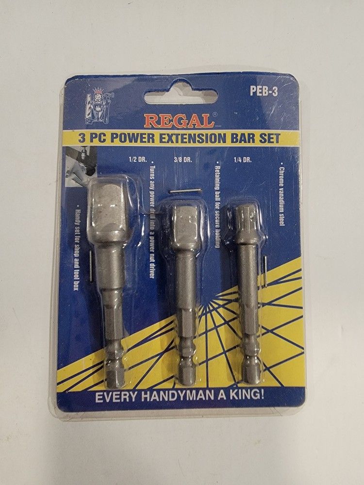 New Genuine Regal 3pc Power Extension Bar Set PEB-3 ~ 1/4", 3/8", & 1/2"