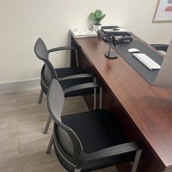 Office Desk with Storage, Apple Desktop, HP Printer & Guest Chairs