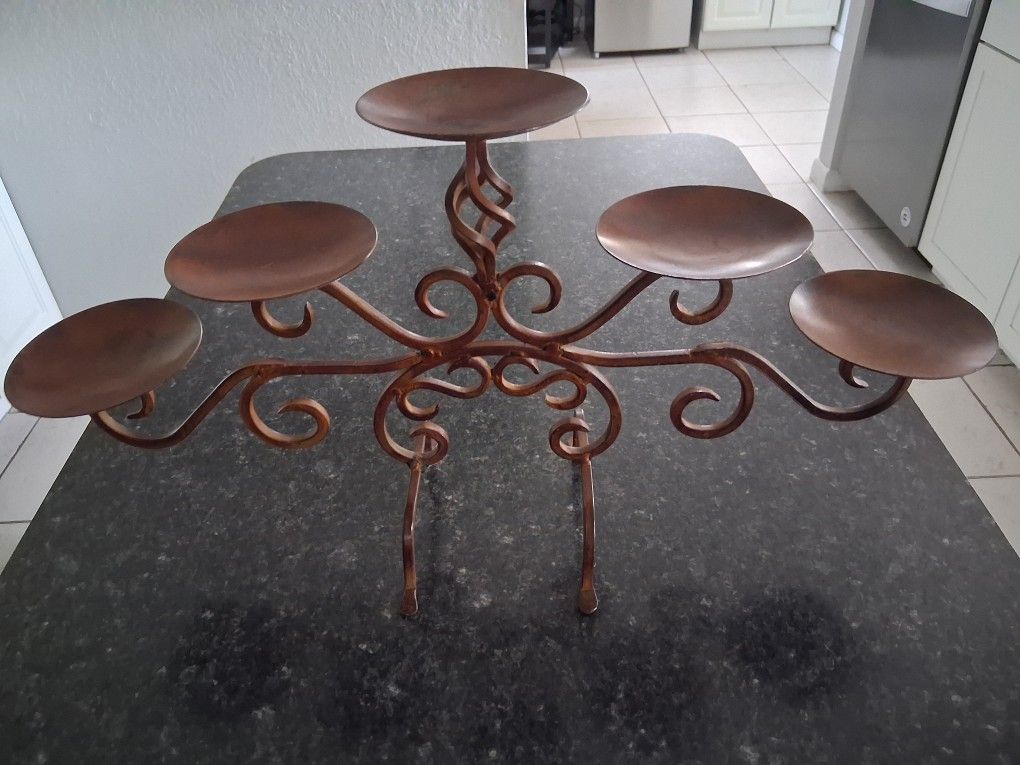 Vintage Metal Candelabra For 5 Pillar Candles
