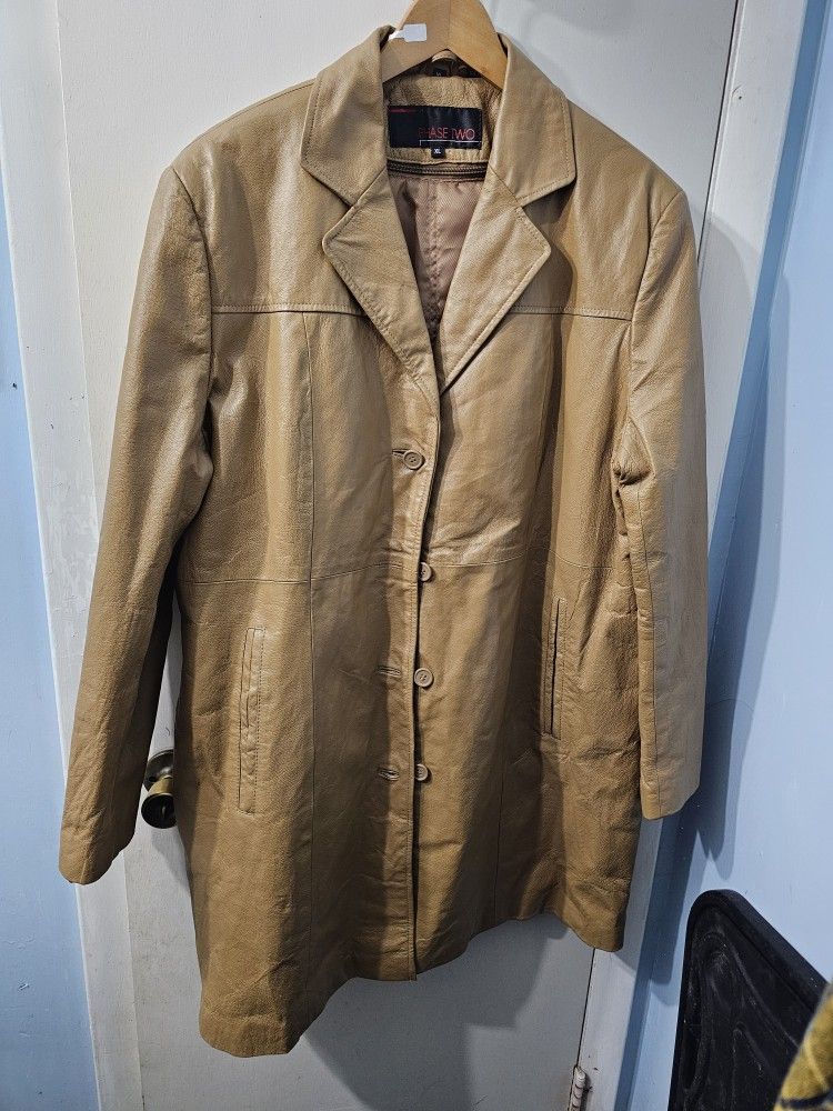 Vintage Phase Two Tan Leather Women's Jacket XL
