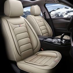Universal 5 seats car seat covers PU leather Beige 