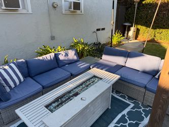 Large Outdoor Patio Sectional + Fire Pit Table