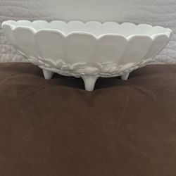 Vintage Milk Glass Large Oval Footed Fruit Bowl from Indiana Glass Co. 1950's