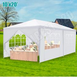 10'x20' Outdoor Canopy Party Wedding Tent White Gazebo Pavilion with 6 Side Walls