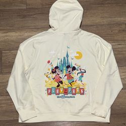 Disney Hoodie Beige Play in the Park Mickey Minnie WDW Full Zip Womens XL