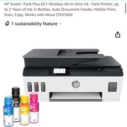 HP Smart -Tank Plus 651 Wireless All-in-One Ink -Tank Printer, up to 2 Years of Ink in Bottles, Auto Document Feeder, Mobile Print, Scan, Copy, Works 