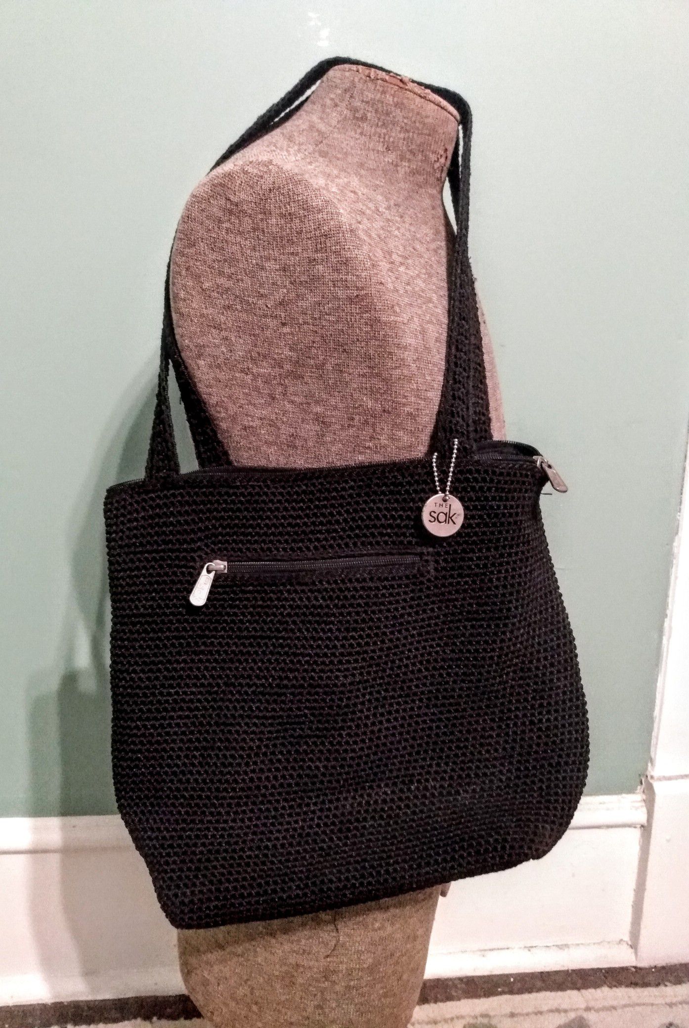 THE SAK Classic Black Crochet Hobo/ Shoulder Bag/ Tote/ Purse