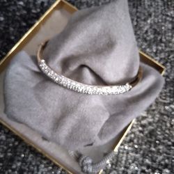 Sterling Silver Gold Plated Cubic Zirconia Bangle Bracelet 