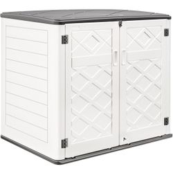 Outdoor Resin Storage Shed, 49.7 Cu. ft, Horizontal Outdoor Storage Cabinet with Reinforced Floor, Double Lockable Doors, All-Weather, Colorfast – Ide