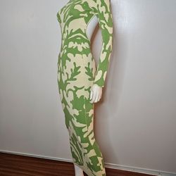 NWOT Hera Collection Green & Cream Cutout Back Long Sleeve Bodycon Dress Size S