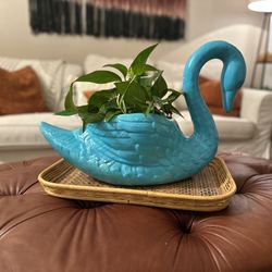 🦢 Large 22” Vintage Turquoise Swan Planter – $35