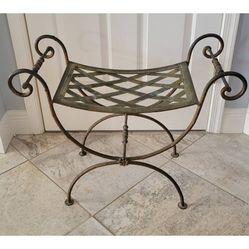 Vtg Curule Solid Iron Metal Scroll Vanity Chair Bench