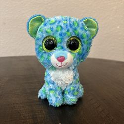 6" Ty Beanie Boos Plush Leona Blue Cat Leopard Glitter Eyes
