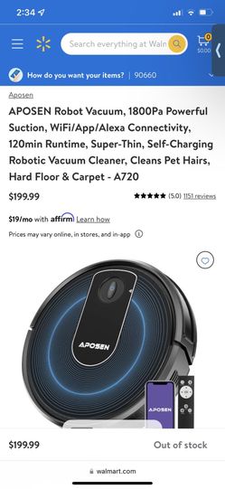 APOSEN Robot Vacuum, 1800Pa Powerful Suction, WiFi/App/Alexa Connectivity, 120min Runtime, Super-Thin, Self-Charging Robotic Vacuum Cleaner, Cleans Pe