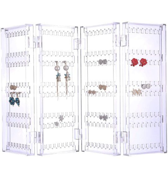  5 Tiers Acrylic Earrings Holder 4 Doors Foldable Necklace Hanging Jewelry Organizer Double Sided Stand Display

