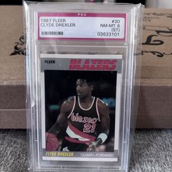 1987 Fleer Clyde THE GLIDE Drexler PSA 8 (ST)