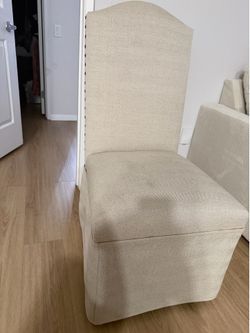 Madison Park upholstered dining chairs in beige fabric