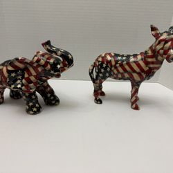 80’s Elephant And Donkey Patriotic USA Figurines Large
