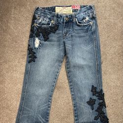 BOHO SEVEN FLARE JEANS BLING EMBROIDERED PATCH WORK