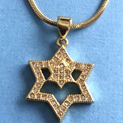 Ladies Crystal Necklace Jewish Star Magen David 3/4” Pendant On Snake Chain Gold Plated *Ship Nationwide Or Pickup Boca Raton