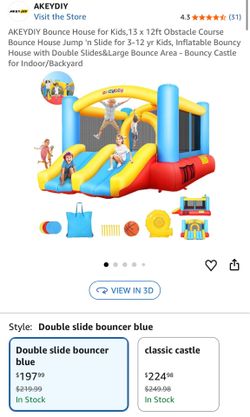 AKEYDIY Bounce House for Kids, 13 × 12ft Obstacle Course Bounce House Jump 'n Slide for 3-12 yr Kids, Inflatable Bouncy House with Double Slides&Large
