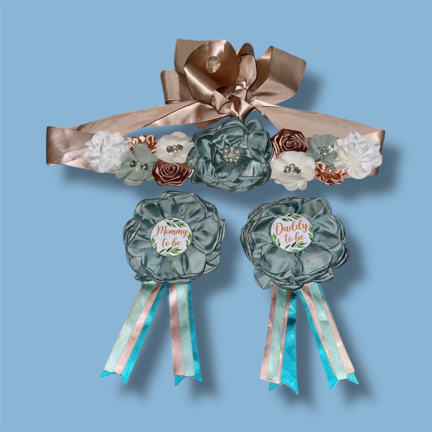 Baby shower flower belt & pins set