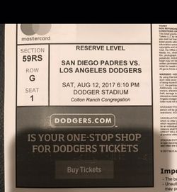 Dodgers Tickets Saturday 8/12 6PM (Reserve Level Tickets) 6 Available