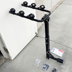 (New in Box) $49 Tilt Folding 3-Bike Mount Rack Bicycle Carrier 2” Hitch 110lbs Max w/ No-Wooble U Bolt & Straps