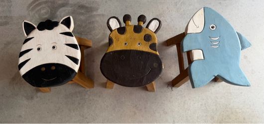 Hand-Painted Wooden Animal Stools – Set of 3, Made in Thailand