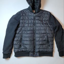 Levi's Coat Adult Men's Large Black Quilted Down Hooded Full Zip Winter Jacket