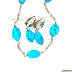 925 Turquoise Necklace & Earrings Set