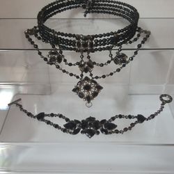 Beautiful Gothic Set, Choker and Bracelet With Black Stone  Onyx $ 50.00