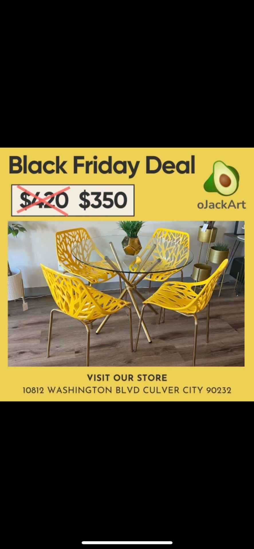 Yellow Cutout Modern Dining Glass Dining Table Set