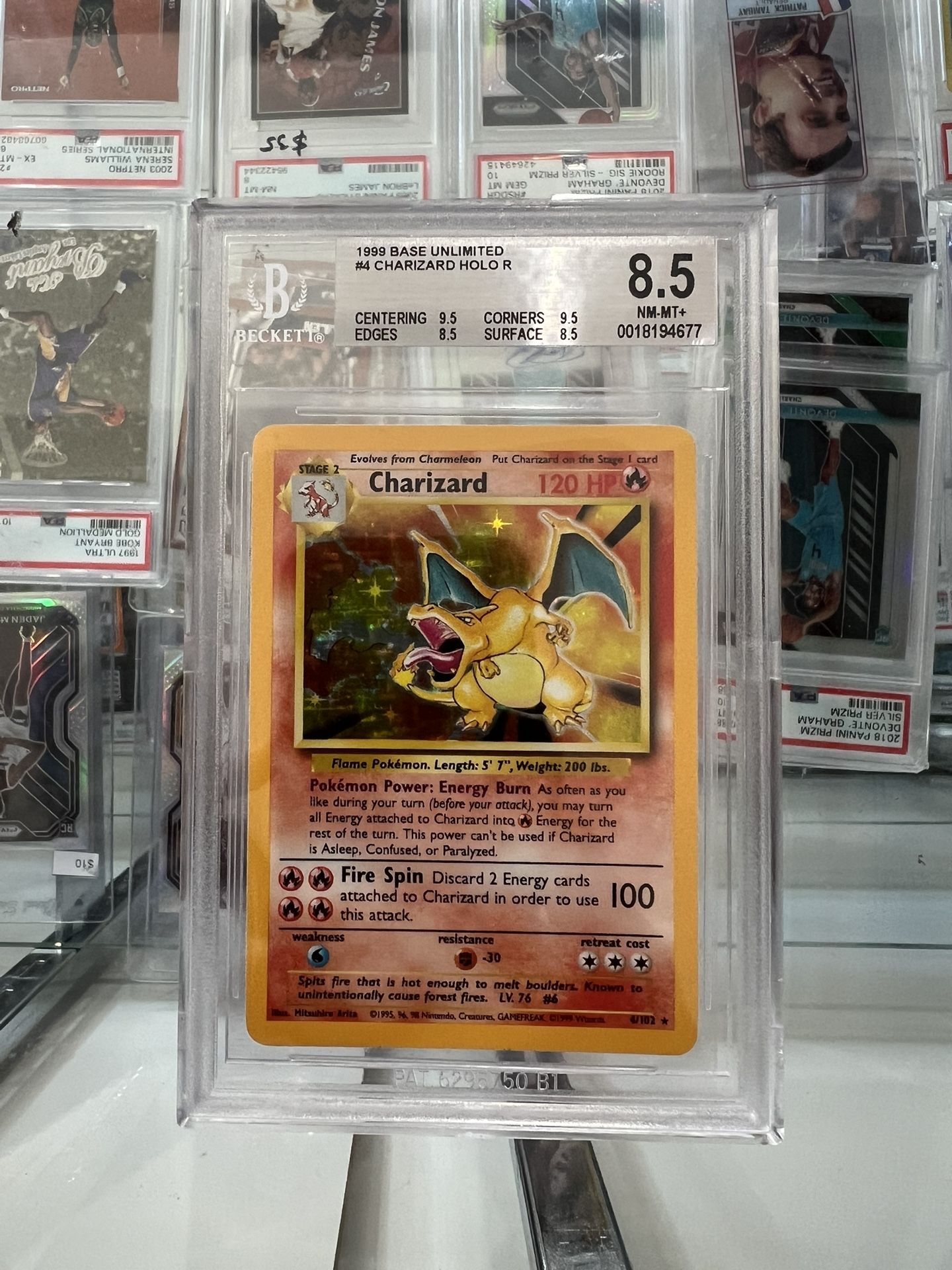 1999 Pokemon Base Set Charizard Unlimited  Holo Rare #4/102 BGS 8.5 NM | 0.5 Away From Mint 9