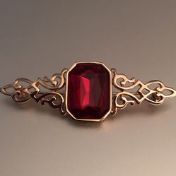 Vintage Park Lane Ruby Red Faceted Crystal Rhinestone Filigee Bar Brooch 