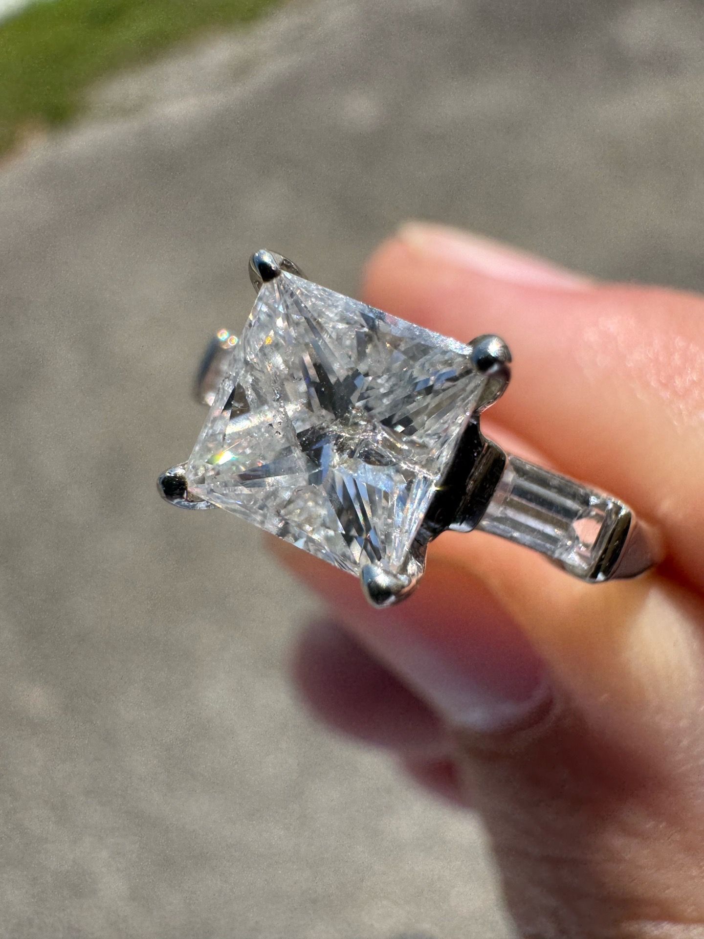 1.2CT Natural Princess Cut Diamond Engagement Ring