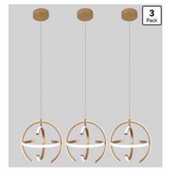3 pack Modern Gold Dimmable LED Chandelier, 13 Inch Brushed Metal Globe Pendant Lights, Hanging Ceiling Light Fixture for Kitchen Island Living Room R