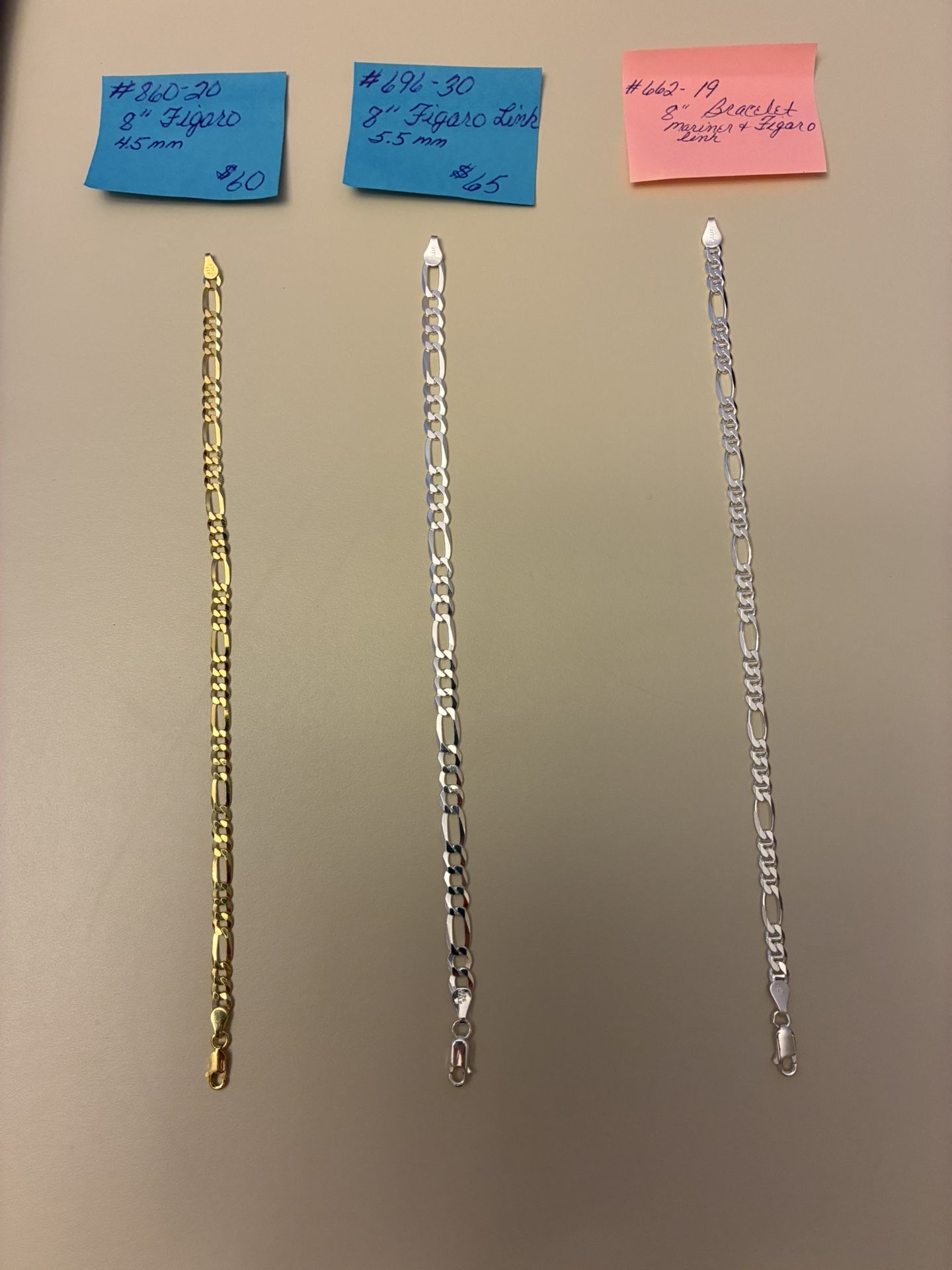 Figaro Link Bracelets-Authentic Sterling Silver - 8”