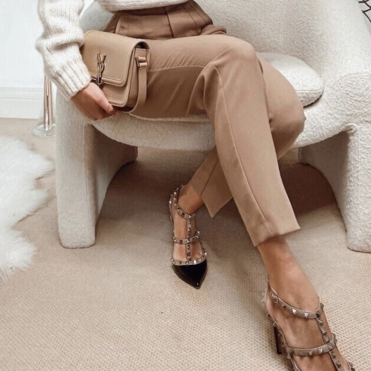 CHRISTIAN DIOR Vintage Camel Tan Pure Wool High Rise Straight Leg Trouser Pants