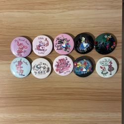 Alice In Wonderland Loungefly Pin-Back Buttons X10