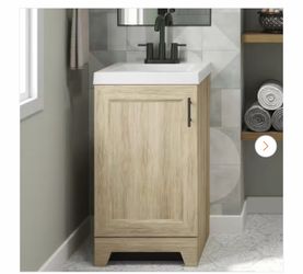 Brindle 19 in. Single Sink Freestanding Sandstone Bathroom Vanity with White Cultured Marble Top (Assembled)