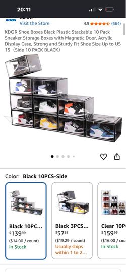 KDOR Stackable Shoe Storage Boxes 10-Pack Black