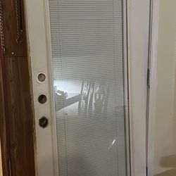 Metal exterior door with interior blinds