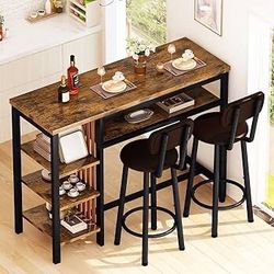 Piece Bar Dining Table Set, Modern Bar Table and Stools for 2, Kitchen Counter Height Dining Table Set with 4 Storage, Breakfast Nook Set Pub Table wi