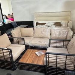 Newly Assembled Patio Conversation Set Outdoor Furniture Wicker Set 6 PCS Steel Frame 2 x Arm Chairs