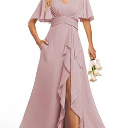 Prom Bridesmaids Formal Party Long Dress Pink