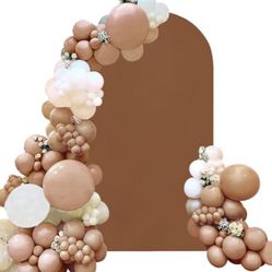 Fivenl Spandex Fitted Wedding Arch Cover 5FT Brown Arch Backdrop Cover, Round Top Chiara Backdrop Stand Covers For Wedding Birthday Party Baby Shower 